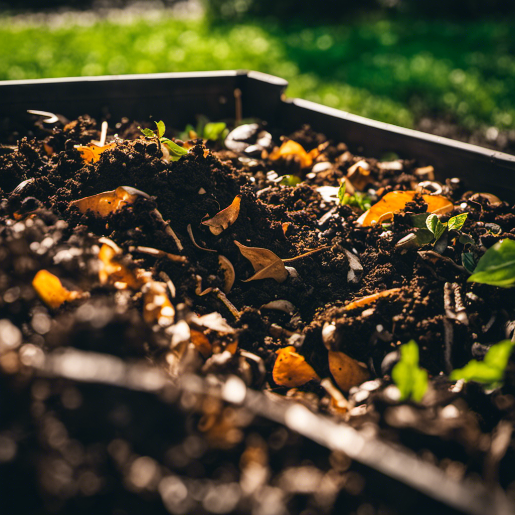 An image showcasing a diverse range of organic composting methods: a traditional compost pile, composting bin, worm composting system, leaf mold, bokashi composting, compost tumbler, compost tea, vermicomposting, grass clippings, and kitchen scraps