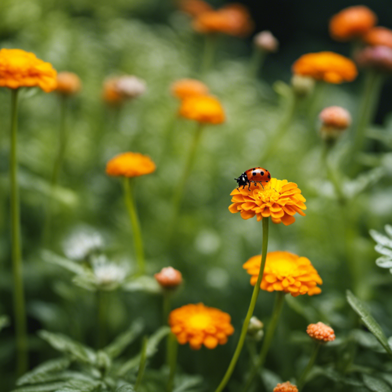 An image showcasing a lush and vibrant herb garden surrounded by natural pest control methods