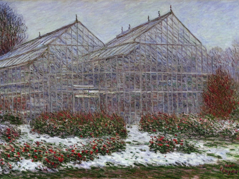 Claude Monet's breathtaking painting captures the tranquil beauty of greenhouses, showcasing his mastery in capturing the essence of nature.