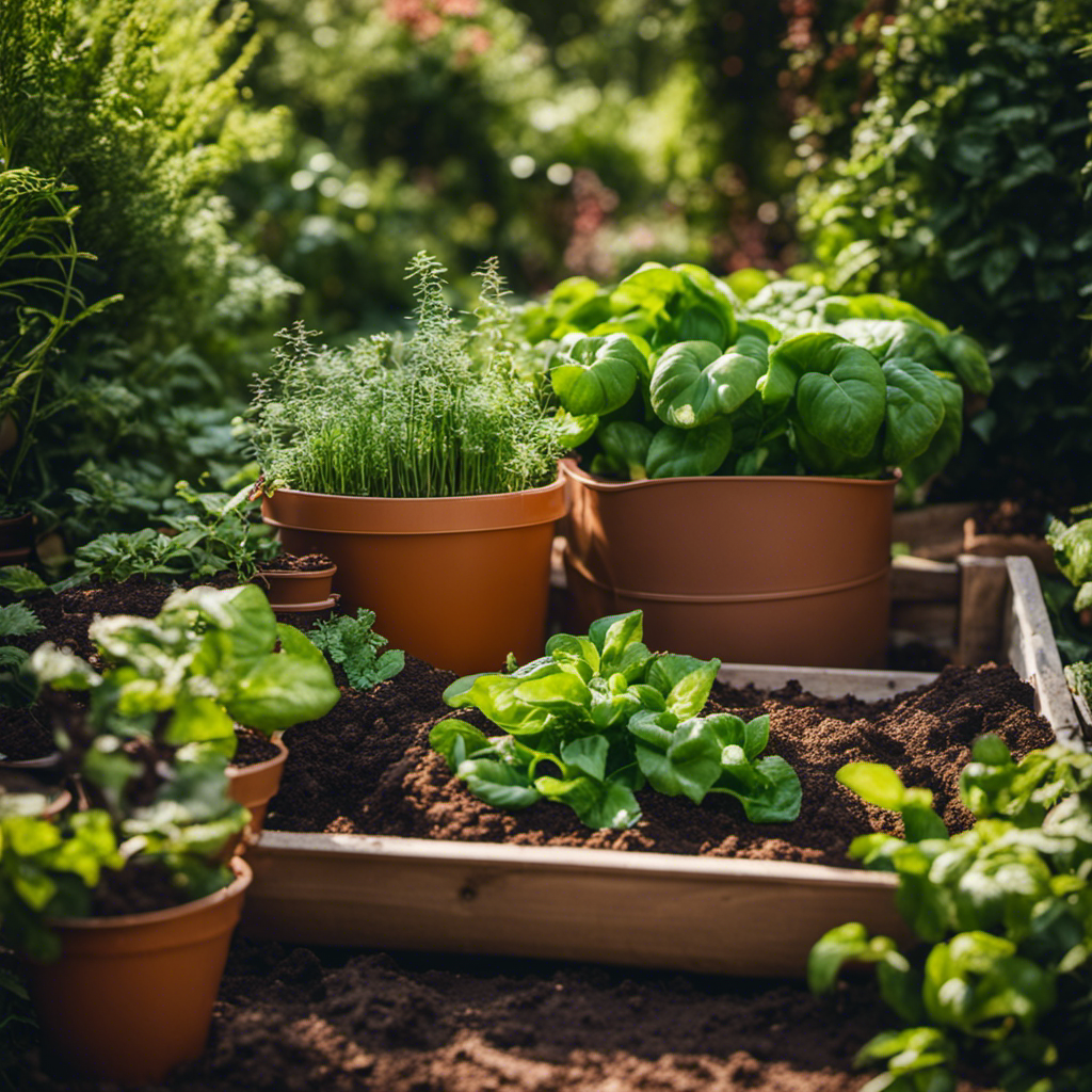 An image showcasing a lush, thriving garden with vibrant, healthy plants growing from nutrient-rich soil