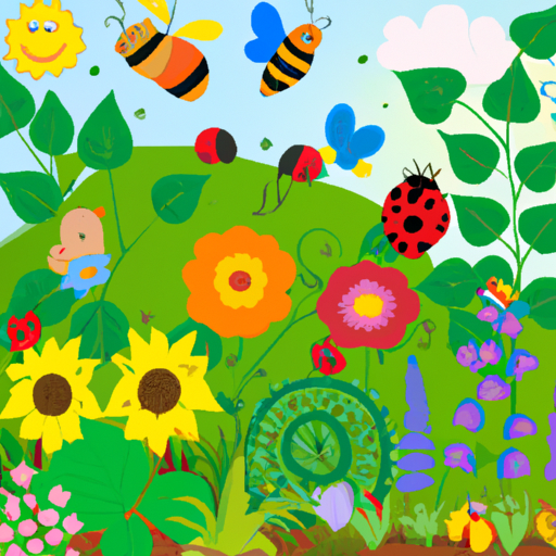 A garden with flowers and bees.