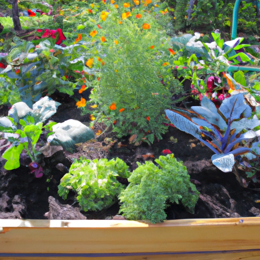 A wooden raised garden bed.