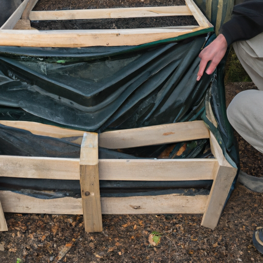 A black tarp covering a wooden box.