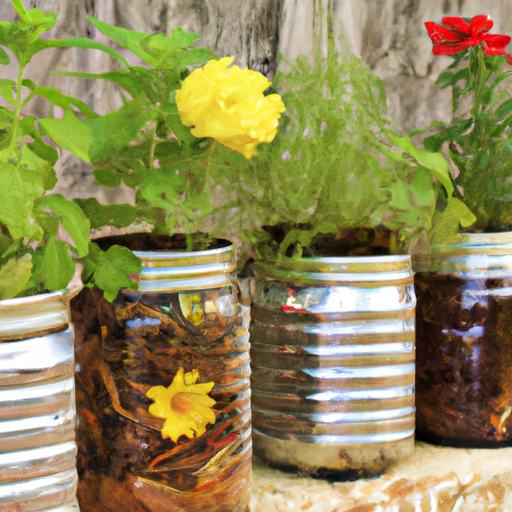 A group of jars with flowers in them.