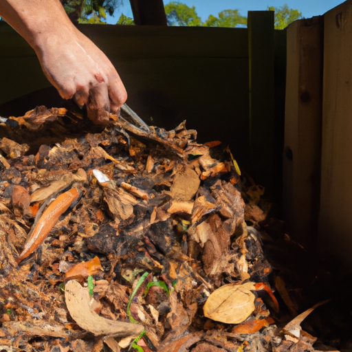 A man removing leaves from a compost pile.