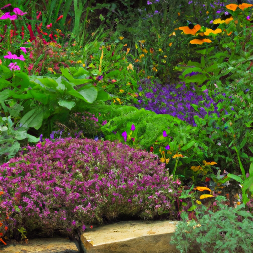 A garden with a variety of flowers and plants.