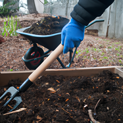 A wheelbarrow with dirt in it.