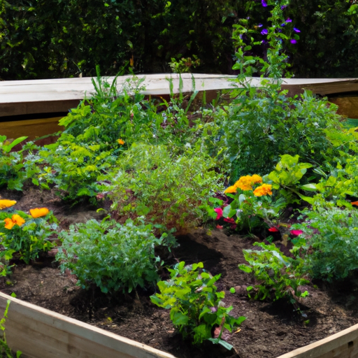 A wooden bench in the garden.