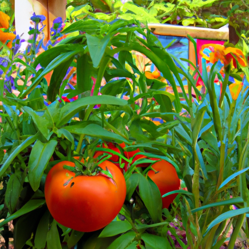 A tomato plant in a garden.