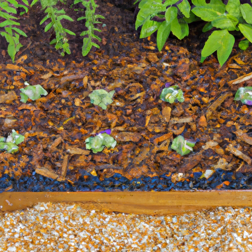 A wooden bench in a garden.