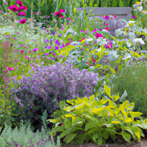 A bench in a garden.