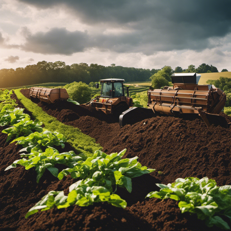 An image showcasing a large-scale composting operation on an organic farm