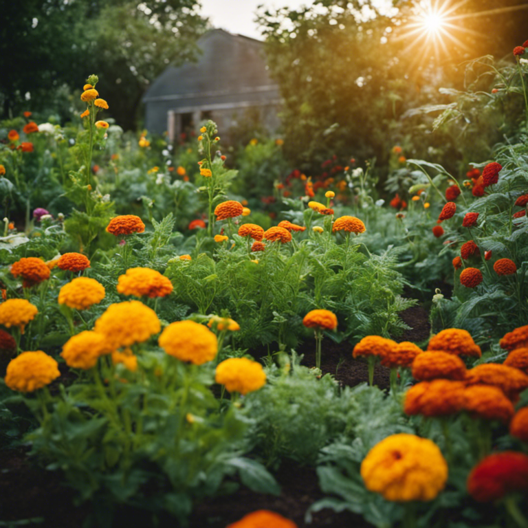 An image depicting a flourishing edible garden, beautifully protected from pests