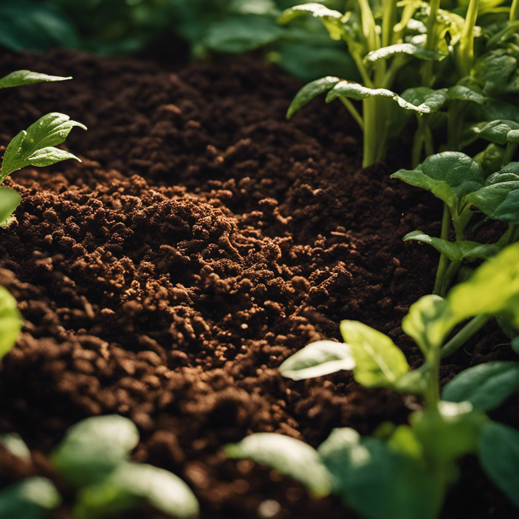 An image showcasing a lush garden bed with vibrant, nutrient-rich soil teeming with earthworms