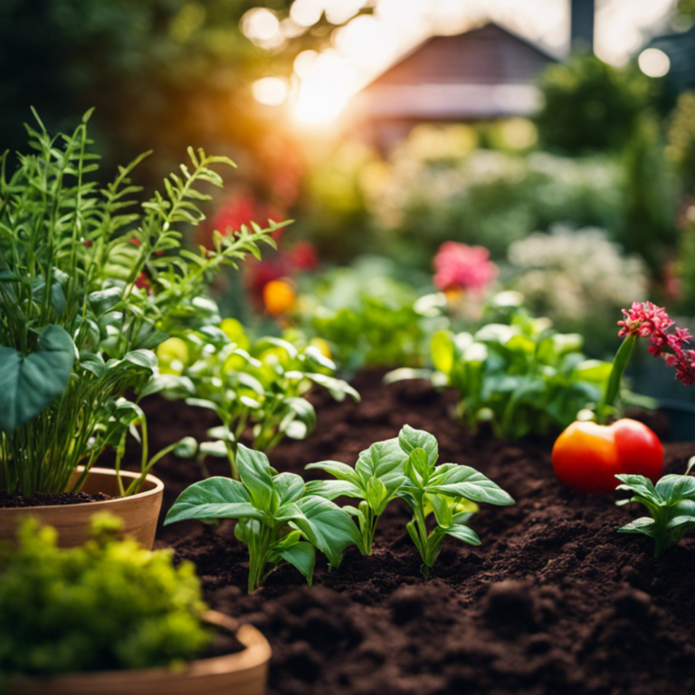 An image showcasing a lush garden bed, teeming with vibrant, nutrient-rich soil