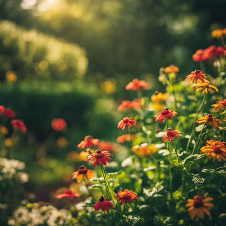 An image showcasing a vibrant garden nestled in a lush, sun-kissed landscape