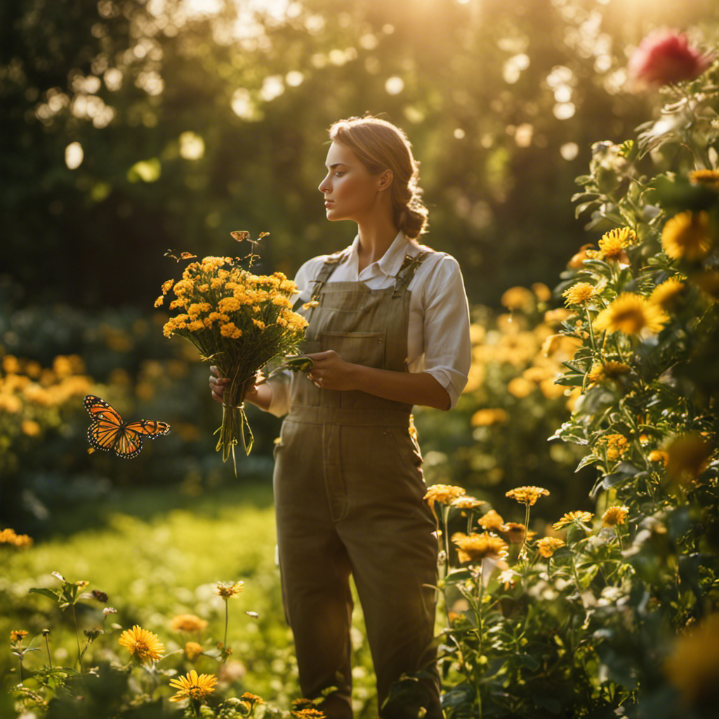 An image showcasing a lush, vibrant garden basking in golden sunlight