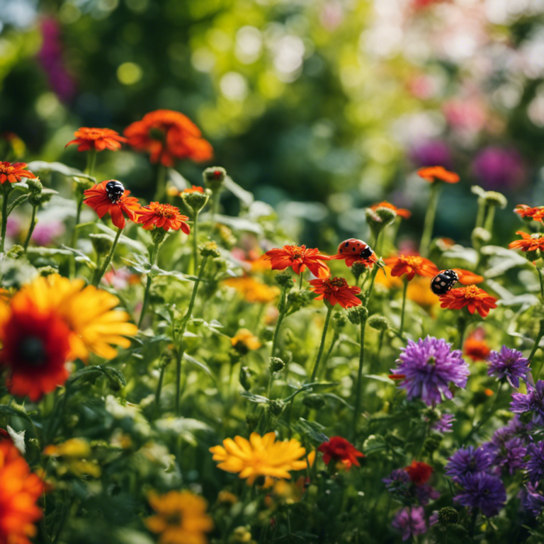 An image showcasing a lush garden with vibrant flowers and healthy crops