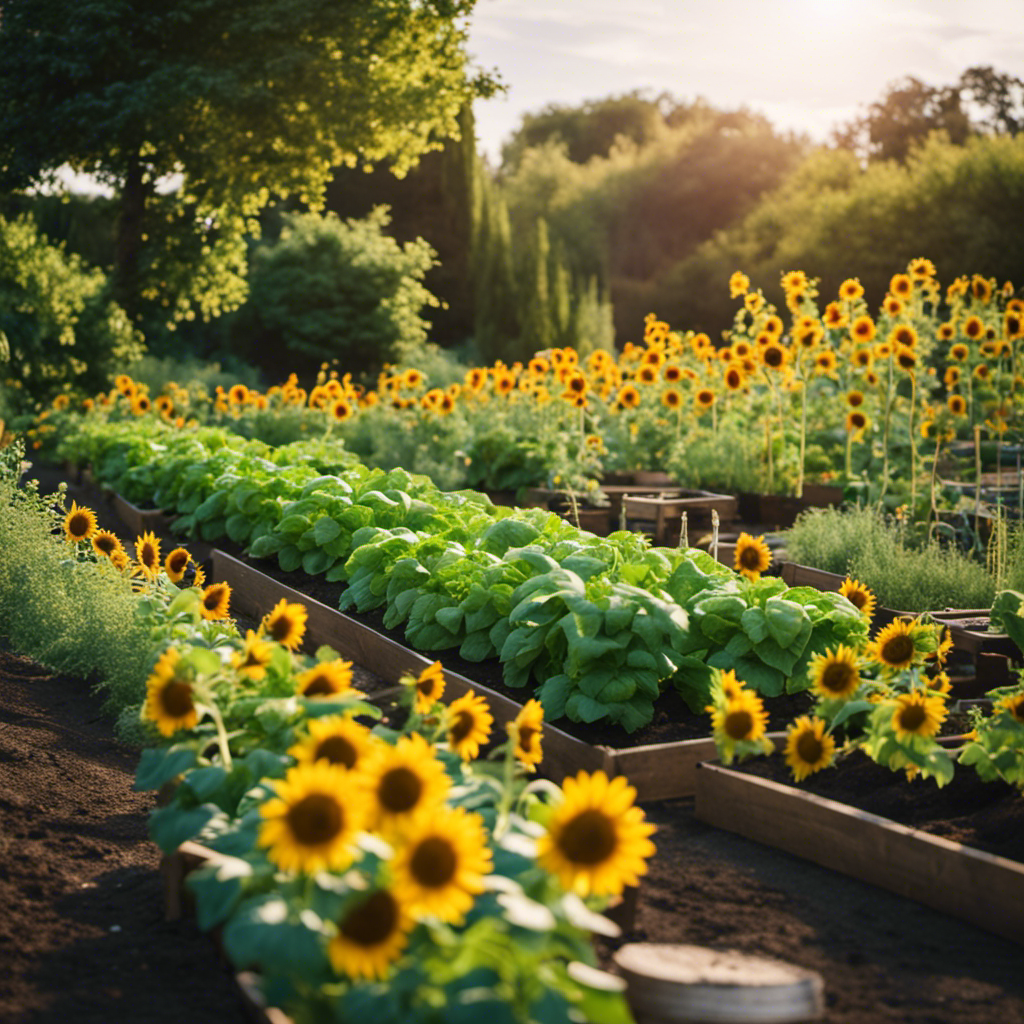 An image showcasing a lush, thriving vegetable garden, filled with vibrant greens, colorful fruits, and towering sunflowers, surrounded by a backdrop of neatly labeled plant zones, illustrating the importance of finding your ideal gardening zone