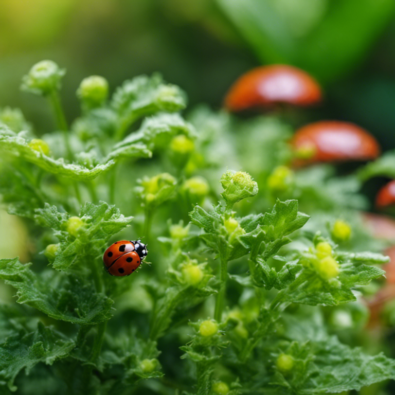 An image capturing a lush green garden with a variety of flowers and vegetables, protected by a mesh netting