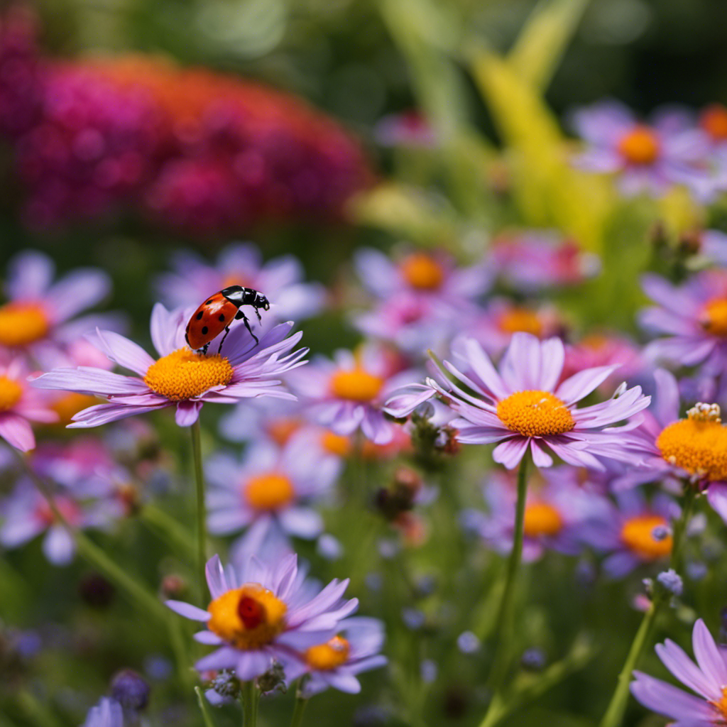 An image depicting a thriving garden, teeming with colorful flowers and lush vegetation