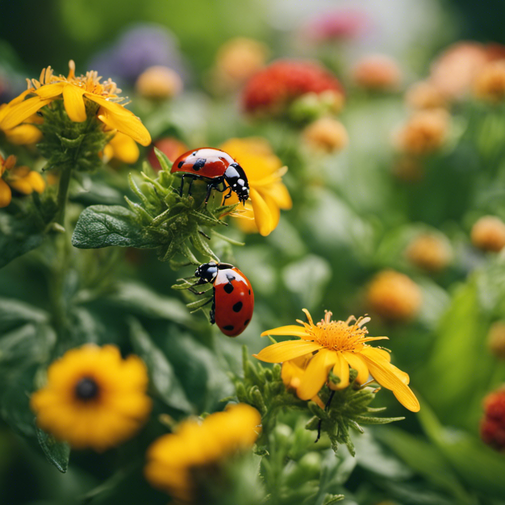 An image showcasing a lush garden with vibrant, pest-free plants surrounded by eco-friendly pest control methods