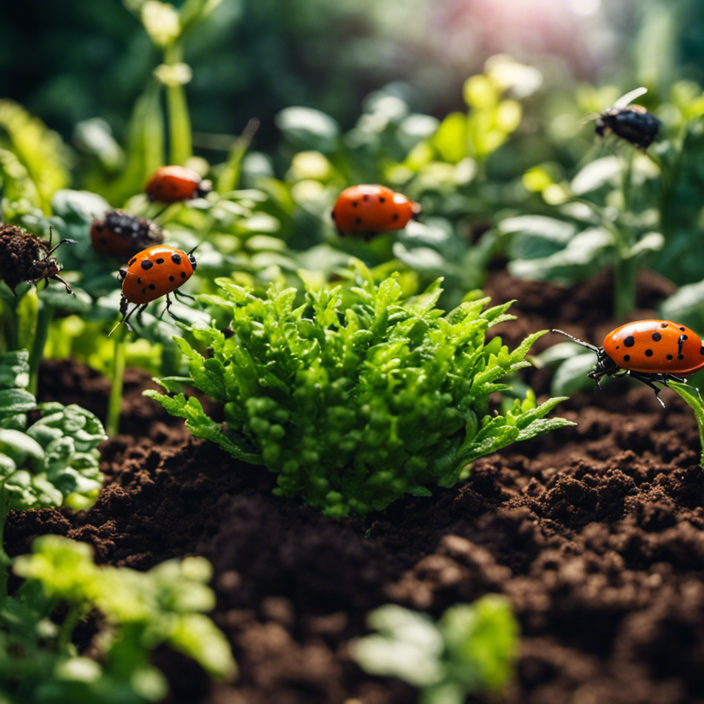 An image of a lush, thriving garden bed surrounded by vibrant green plants