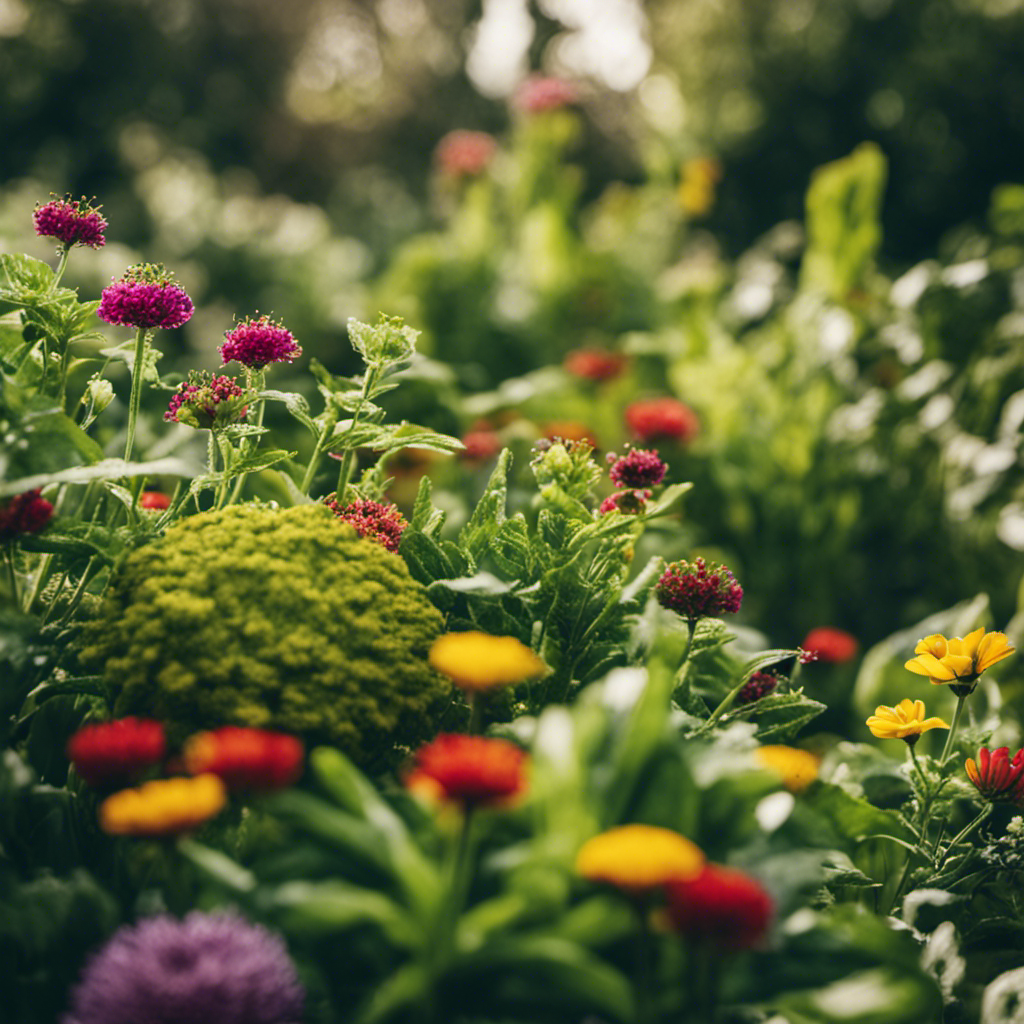 An image showcasing a lush, thriving organic garden filled with vibrant, pest-free plants