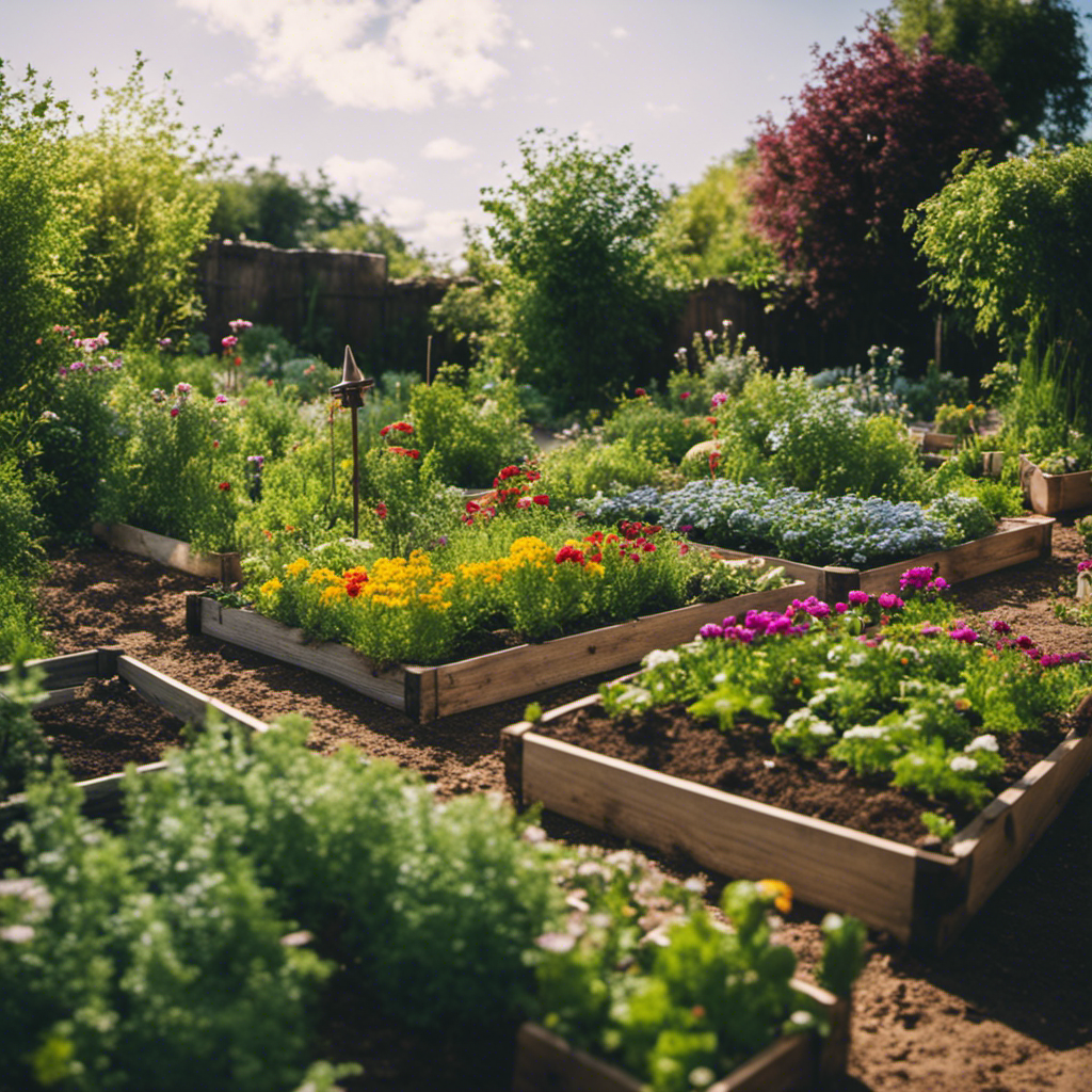 An image showcasing a barren, overgrown backyard gradually being transformed into a thriving organic garden