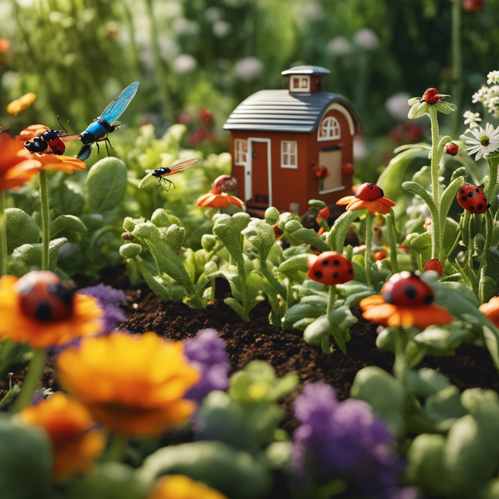 An image showcasing a lush garden with colorful flowers and thriving vegetables