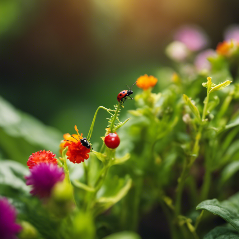 An image showcasing a lush, vibrant garden bursting with colorful flowers and ripe vegetables