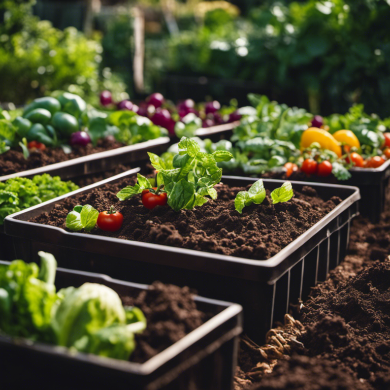 An image showcasing a lush organic vegetable garden brimming with vibrant, healthy plants