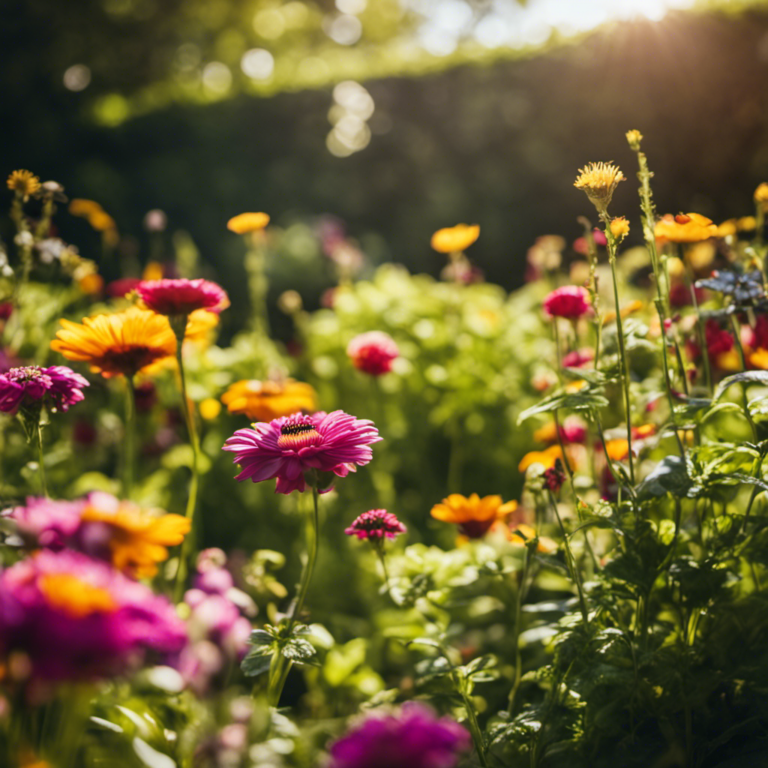 An image showcasing a serene garden bathed in soft sunlight, with a variety of vibrant flowers and vegetables thriving, symbolizing the effectiveness of safe and eco-friendly pest repellents