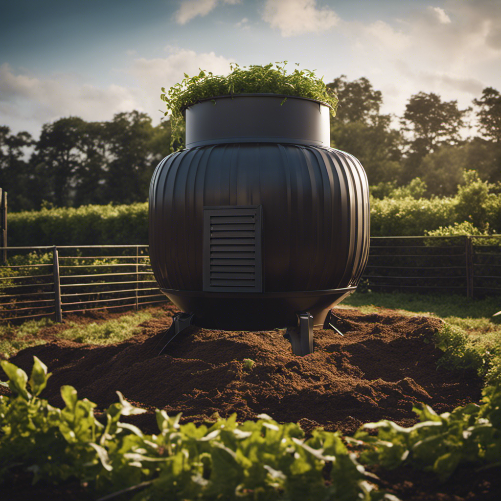 An image showcasing an enclosed, cylindrical composting system on an organic farm