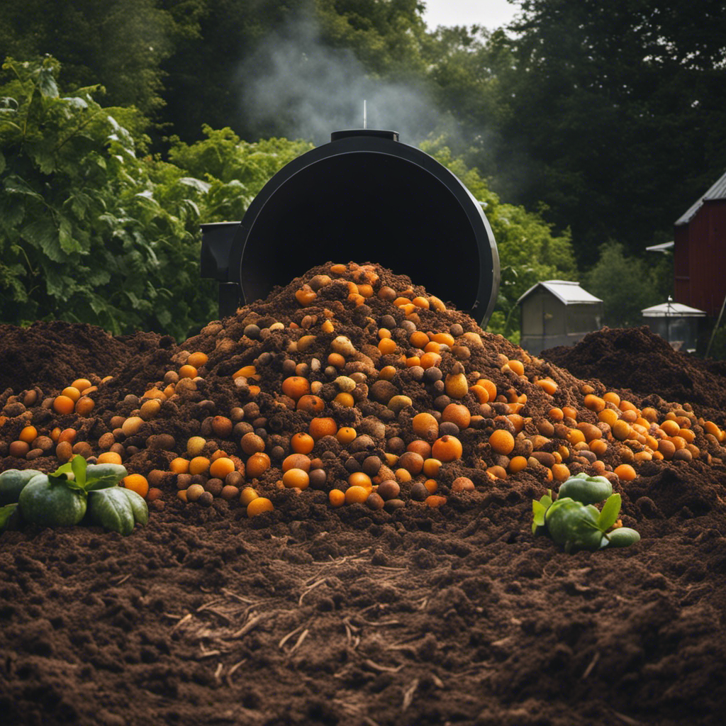 An image depicting a large, steaming compost pile on an organic farm