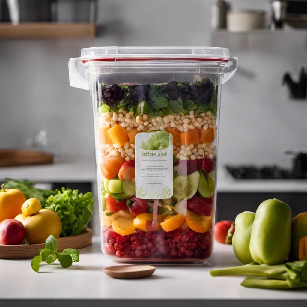 An image depicting a translucent airtight container filled with food waste, topped with Bokashi starter, and closed tightly