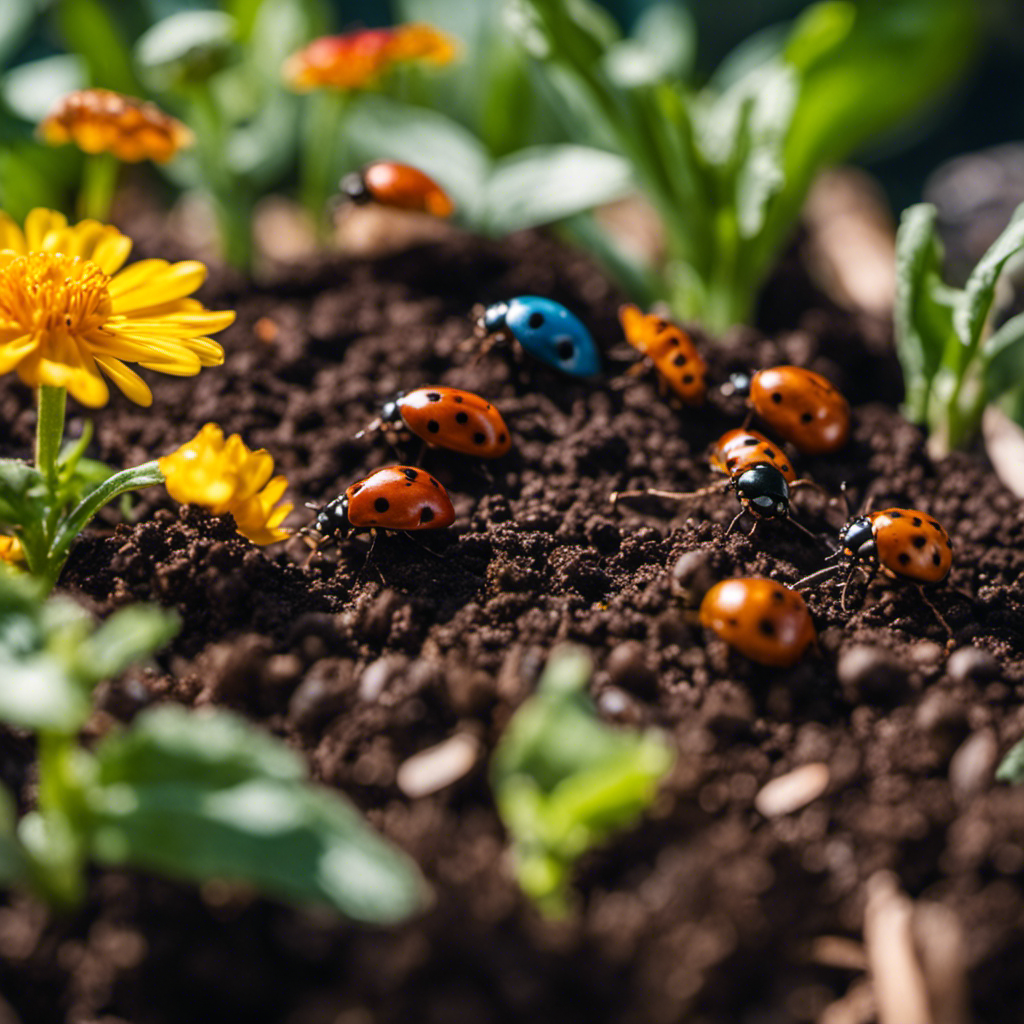 An image showcasing a vibrant garden bed, teeming with healthy plants, surrounded by a variety of organic soil amendments