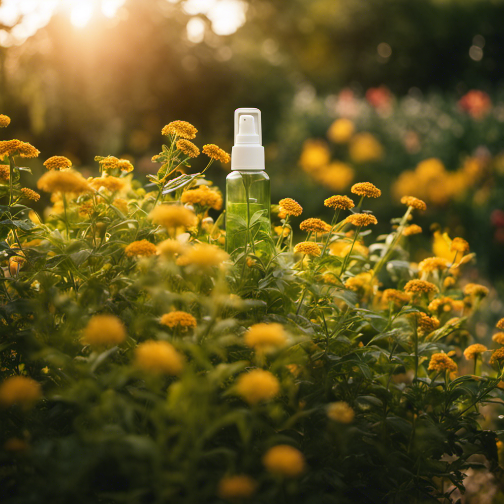 An image capturing the harmony of nature's pest control by showcasing a lush garden teeming with ladybugs, lacewings, and praying mantises, delicately perched on vibrant plants, poised to defend against garden pests