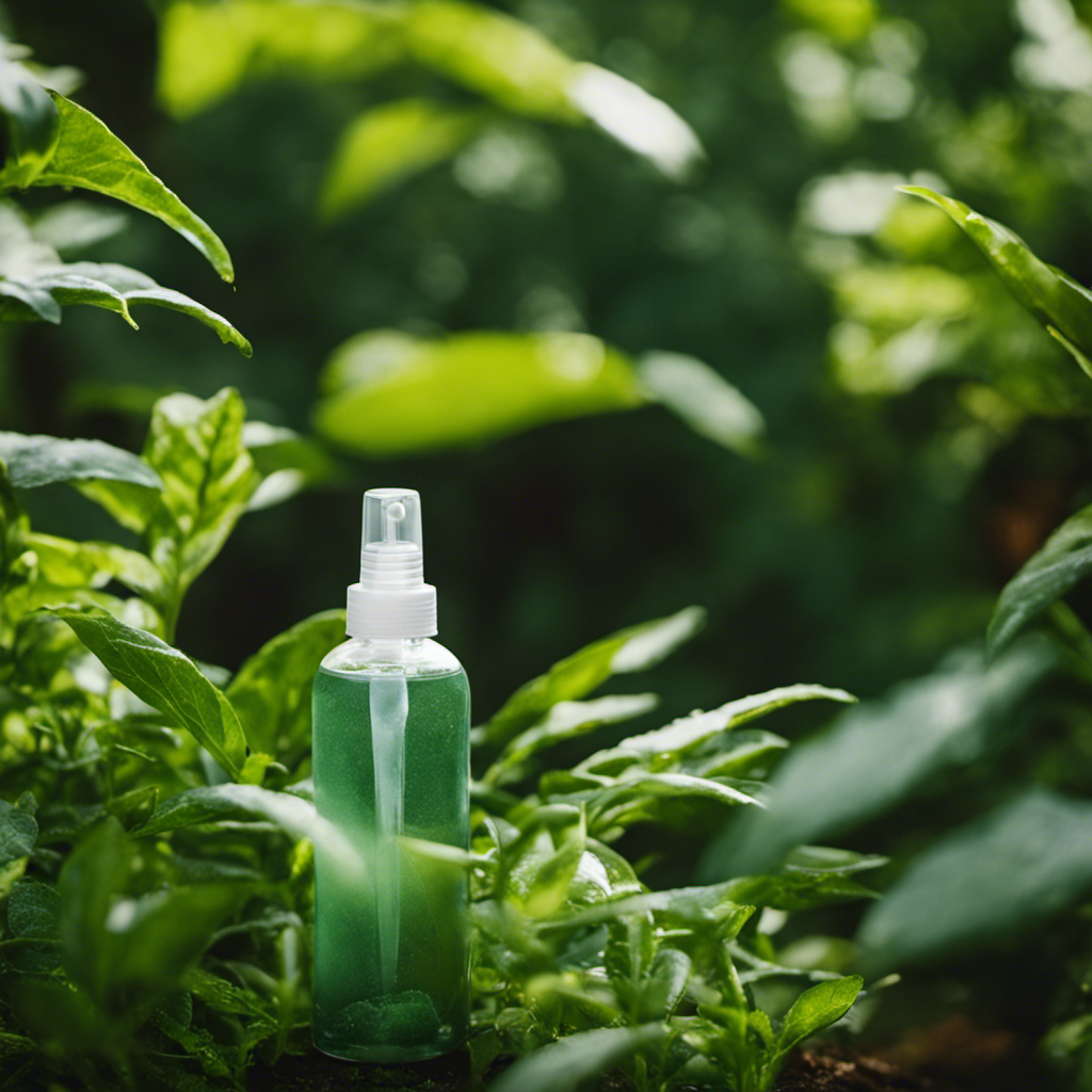 An image showcasing a spray bottle filled with a homemade organic pest control solution, made from vinegar