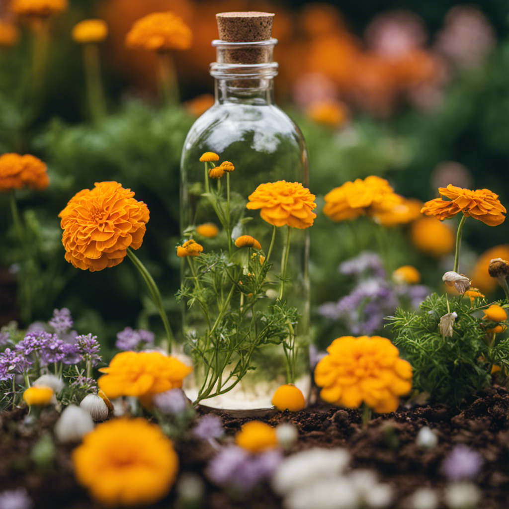 An image showcasing a herb garden with vibrant, healthy plants surrounded by natural, homemade remedies