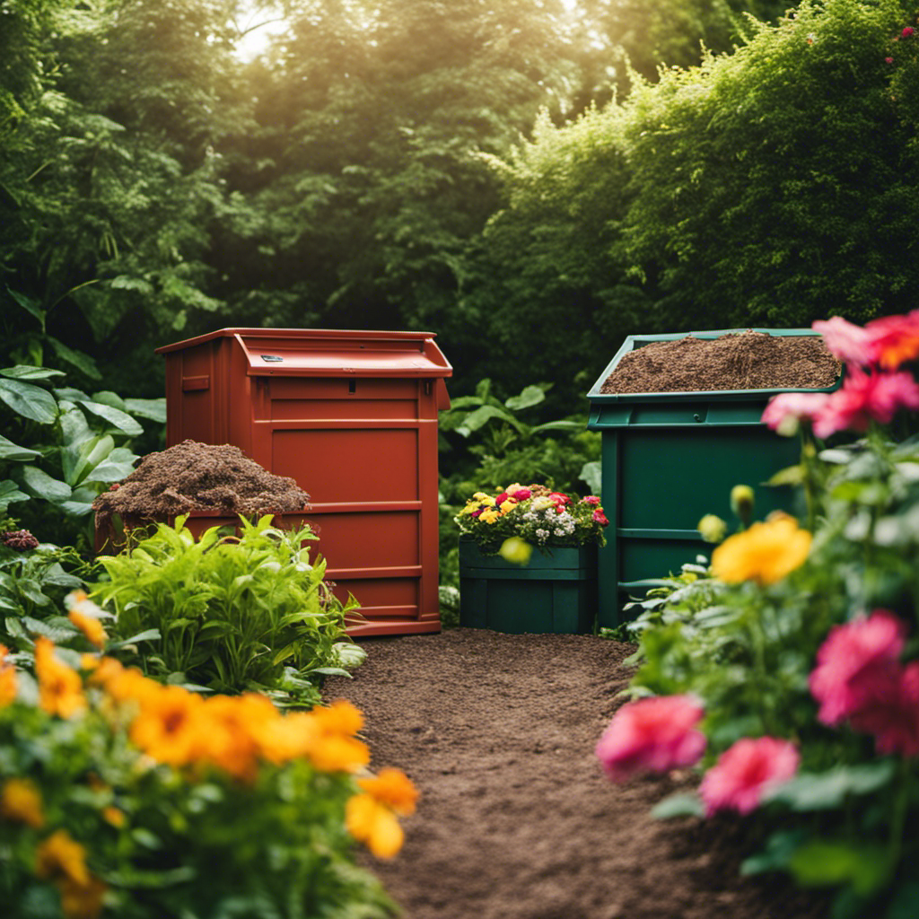 An image that showcases a variety of compost bins in a garden setting