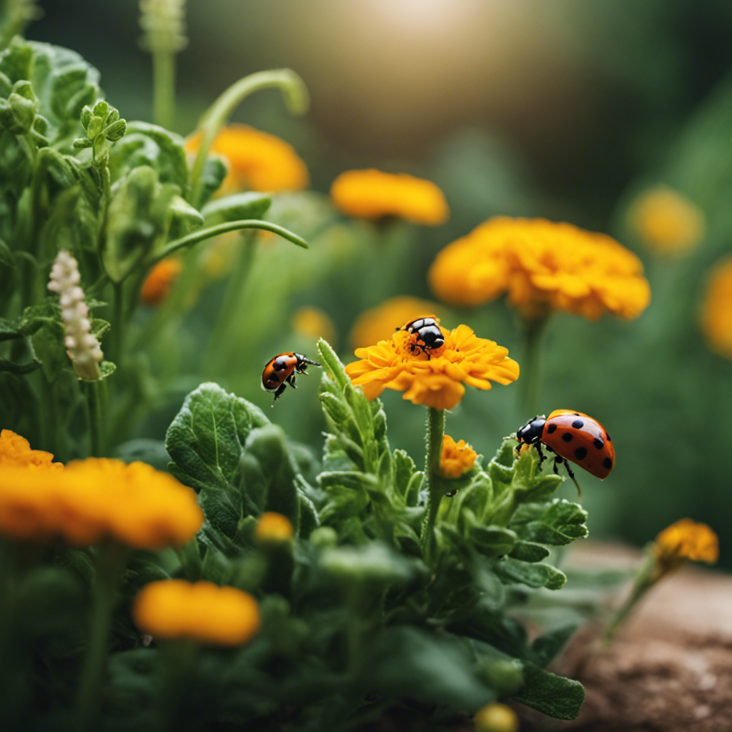 An image showcasing a lush herb garden surrounded by various organic pest control techniques