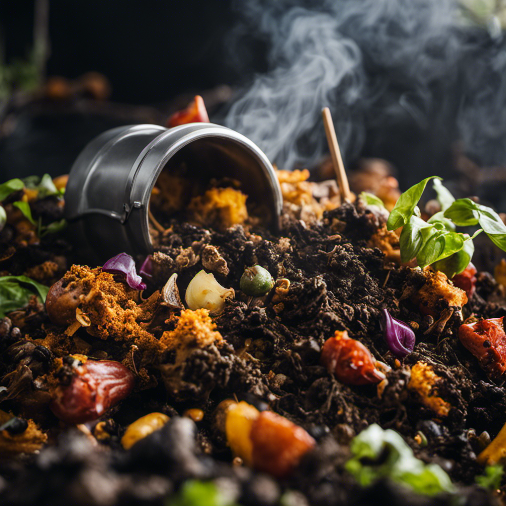 An image that showcases the vibrant transformation of organic waste into nutrient-rich compost, capturing the essence of hot composting