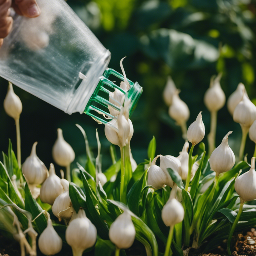 An image showcasing the step-by-step process of making homemade garlic spray for garden pests