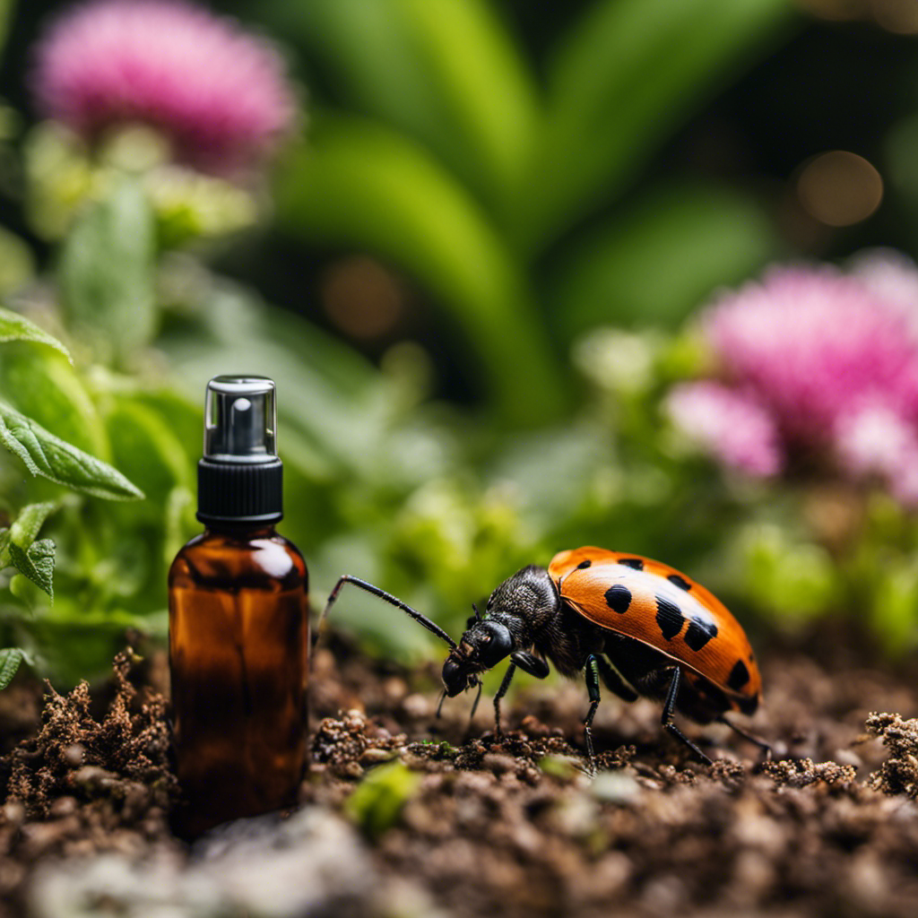 An image showcasing a variety of common garden pests, surrounded by lush green plants