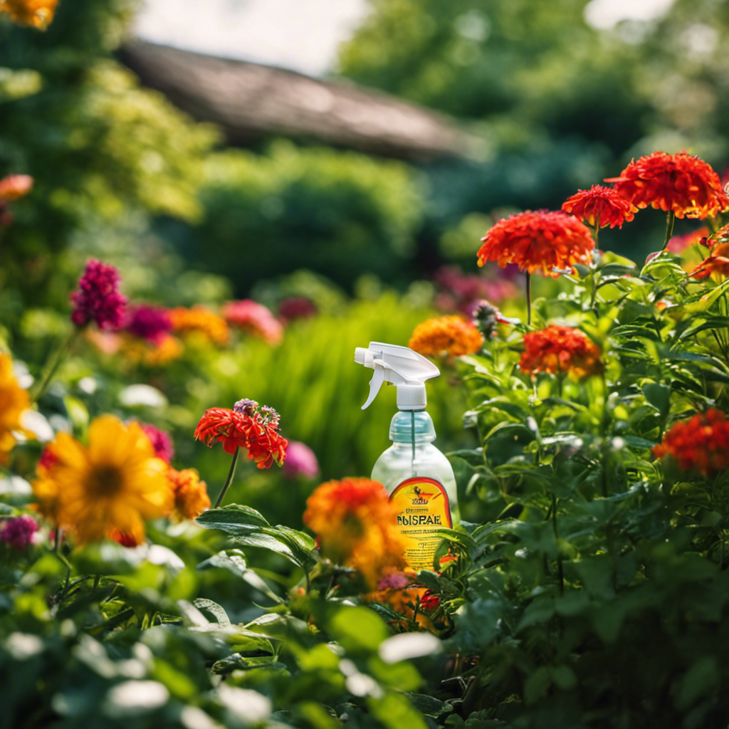 An image depicting a lush garden thriving with vibrant flowers and healthy plants, beautifully untouched by pests