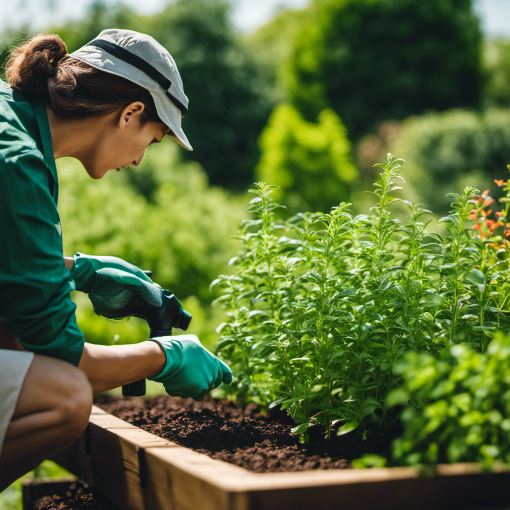 An image of a sunny herb garden, with vibrant green leaves of basil, rosemary, and thyme