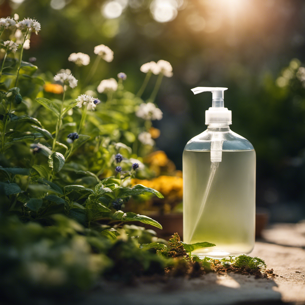 An image showcasing a serene garden scene with vibrant, healthy plants surrounded by various pests