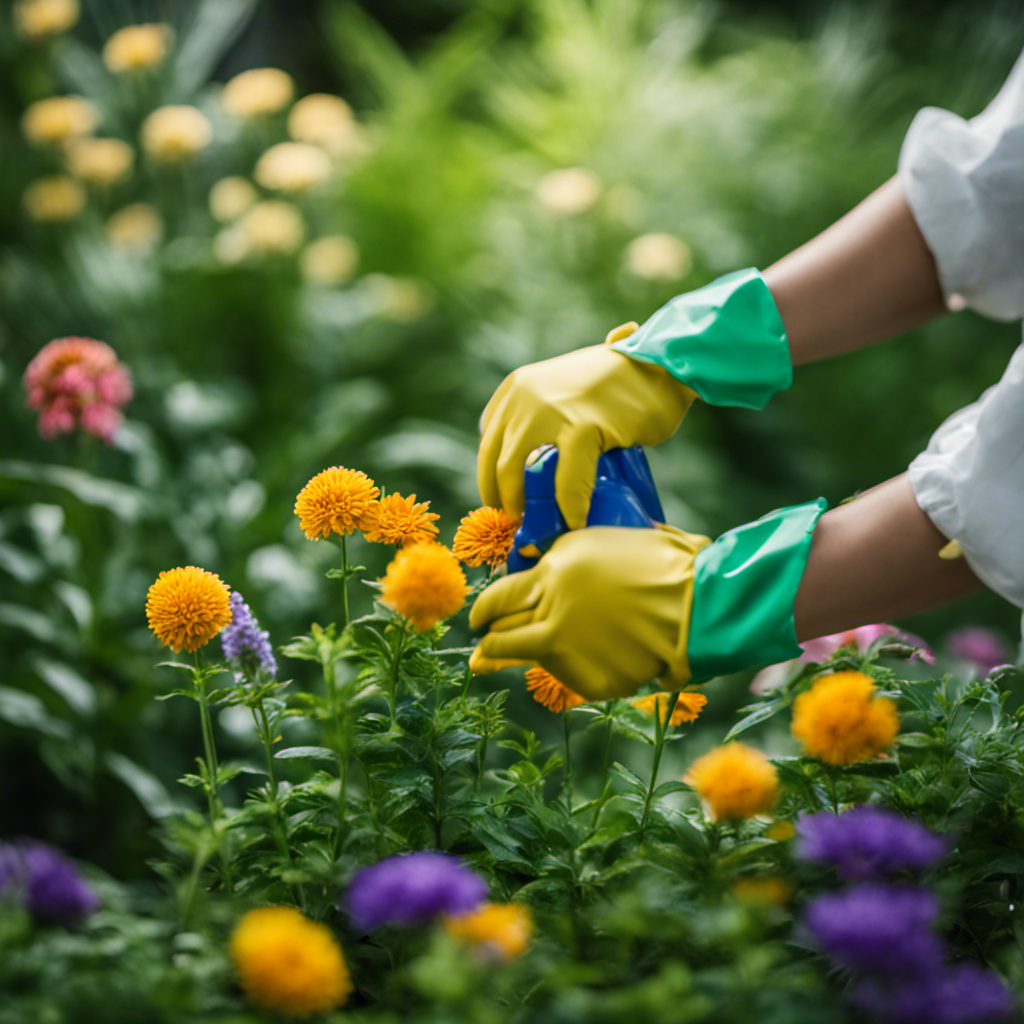 An image showcasing a lush green garden surrounded by vibrant flowers