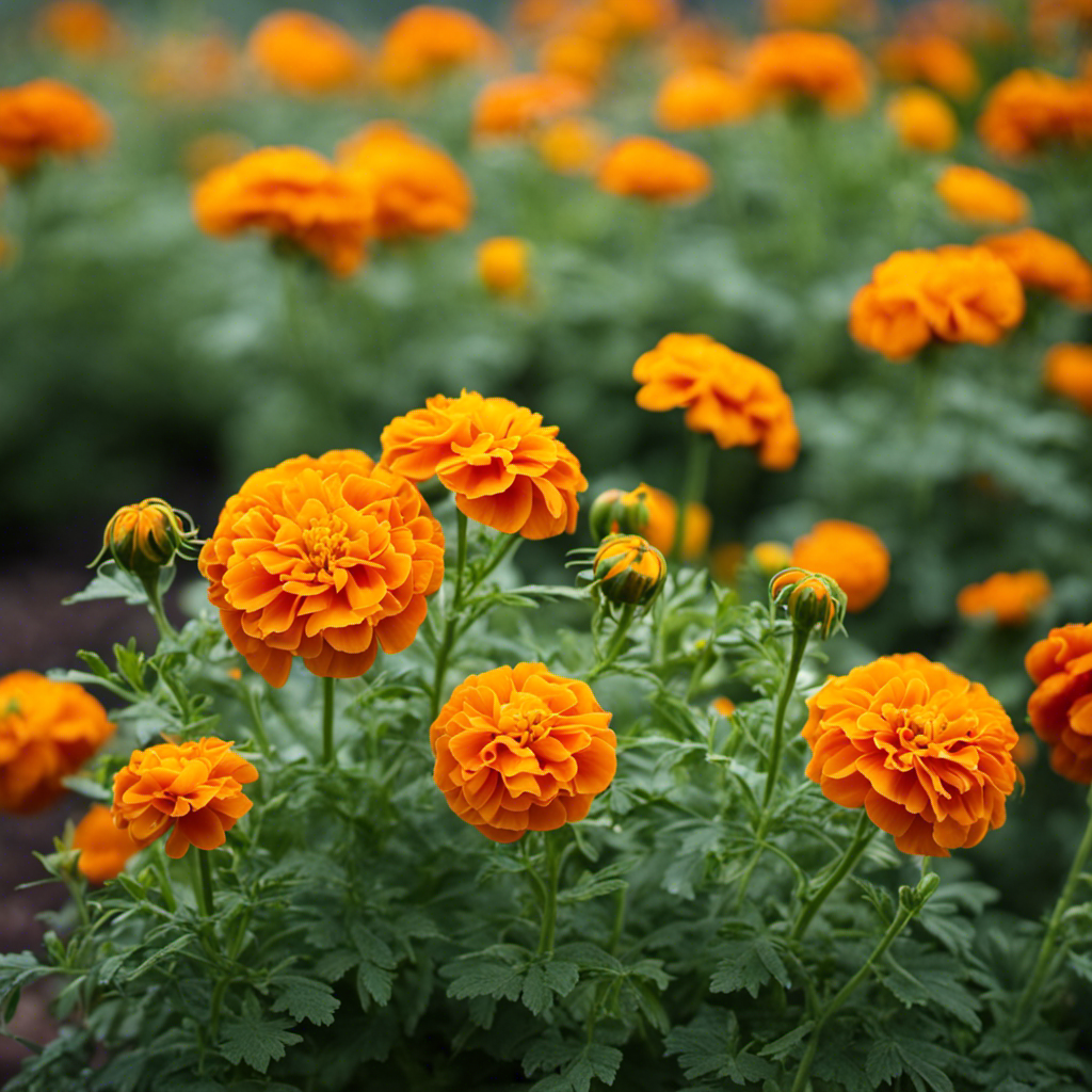 An image showcasing the symbiotic relationship between marigolds and tomatoes in companion planting